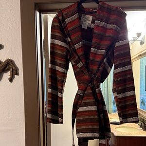 Striped Hooded Wrap Jacket with Belt